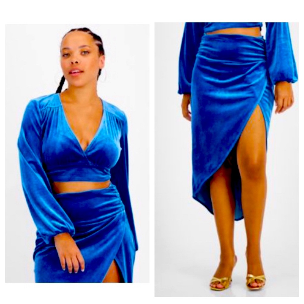 NWT Bar Ill Cropped Velvet Top & Ruched
Slit-Front Velvet Midi Skirt